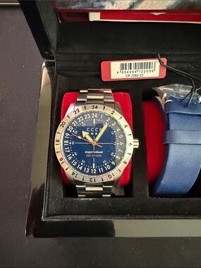 Men's Blue Dial Stainless Steel GMT Watch